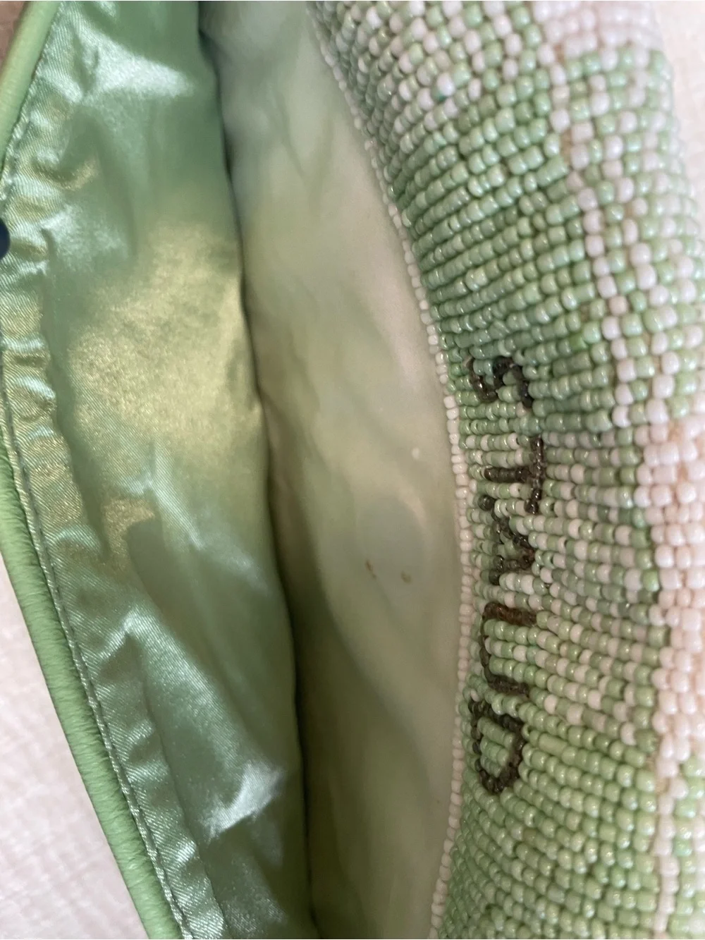 STAUD Green and White Checkered Beaded Shoulder Bag
